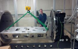 2015/12 - The spectrograph internal support frame being integrated into the cryogenic vessel at NRC-H (©SPIRou team)